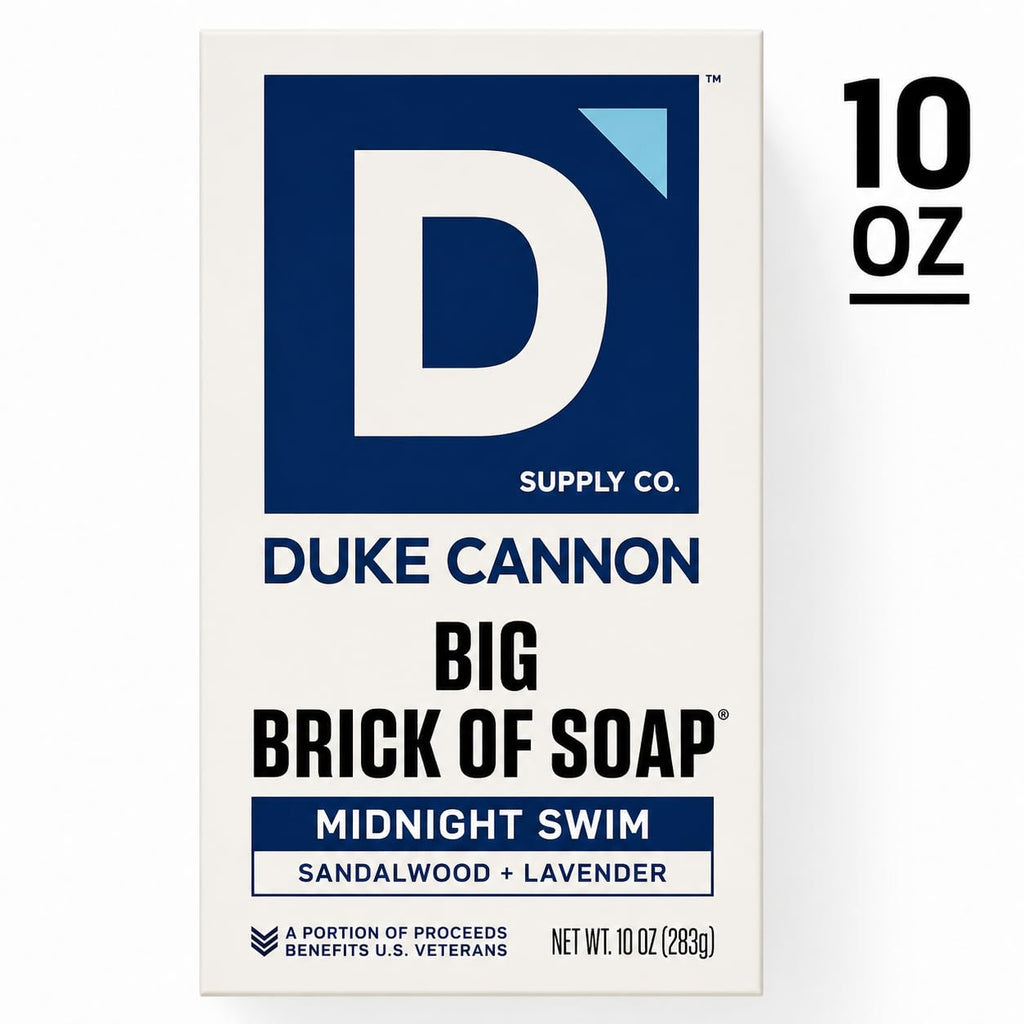 Duke Cannon Big Brick of Soap – Sandalwood + Lavender Scent – Large Triple-Milled Bar Soap for Men, Long-Lasting, Moisturizing with Natural Oils, Supports U.S. Veterans, Midnight Swim (10 oz.)