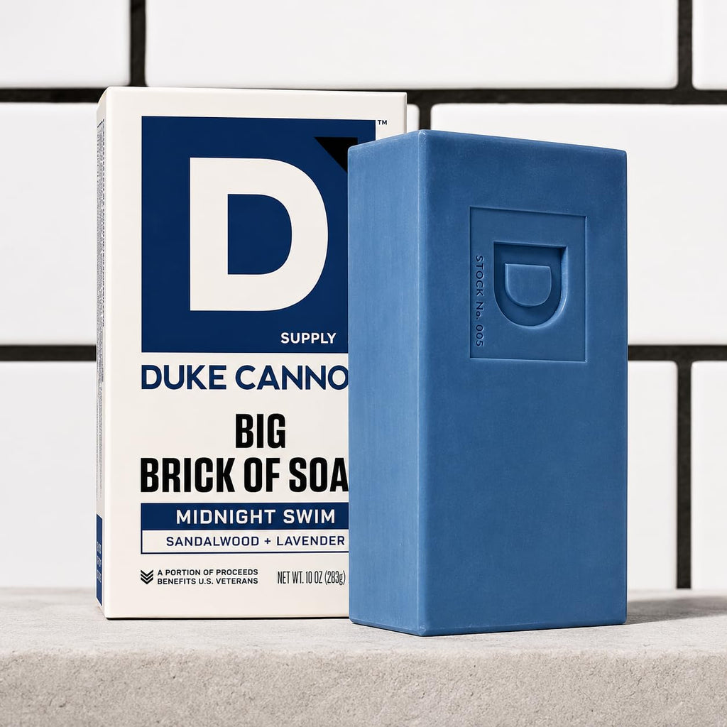 Duke Cannon Big Brick of Soap – Sandalwood + Lavender Scent – Large Triple-Milled Bar Soap for Men, Long-Lasting, Moisturizing with Natural Oils, Supports U.S. Veterans, Midnight Swim (10 oz.)