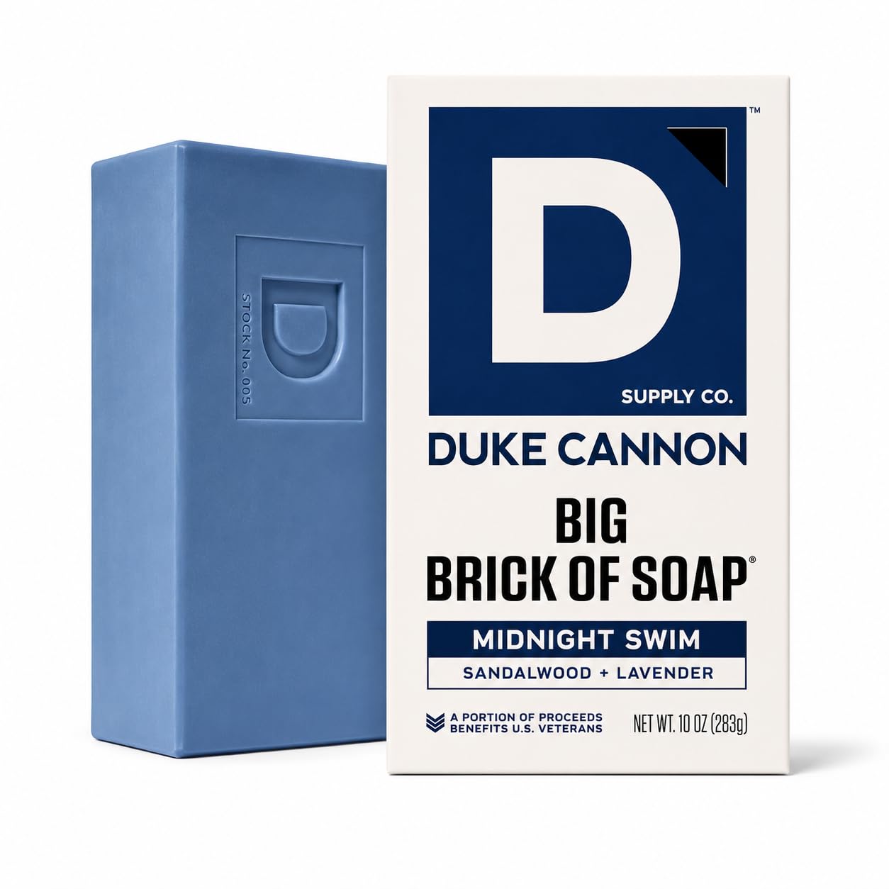Duke Cannon Big Brick of Soap – Sandalwood + Lavender Scent – Large Triple-Milled Bar Soap for Men, Long-Lasting, Moisturizing with Natural Oils, Supports U.S. Veterans, Midnight Swim (10 oz.)