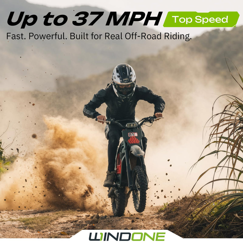 Windone RS5 Electric Dirt Bike for Teens & Adults (13+), Up to 37 MPH, 45 Miles Range, 2200W Peak Motor, 14"/12" Off-Road Tires, Hydraulic Suspension, 3-Speed Modes Electric Motorcycle (Red)