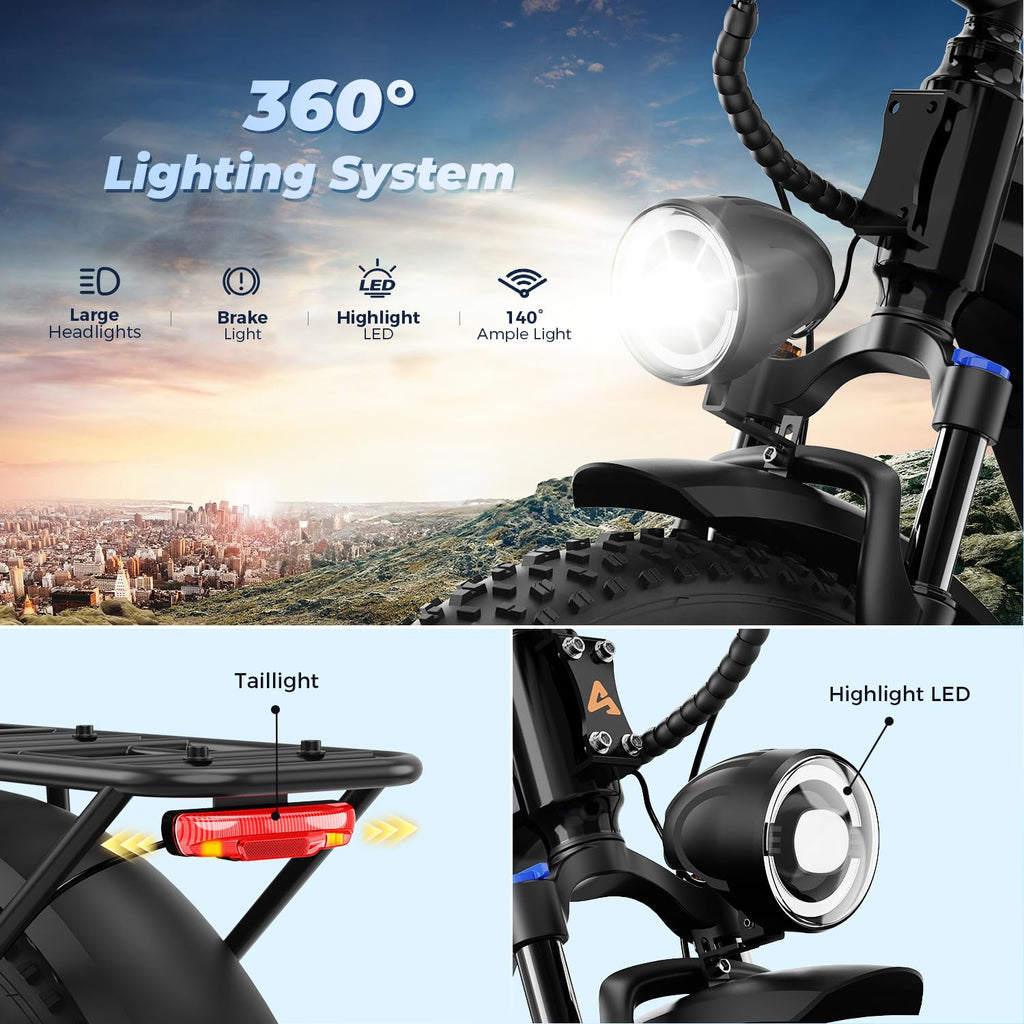 Aipas M1 Max Electric Bike for Adults, 1800W Peak Motor Ebike, 48V 17.5Ah Battery, 26" Fat Tire Electric Mountain Bike, 85 Miles Range, Hydraulic Disc Brakes & Air Suspension with with Combo Baskets