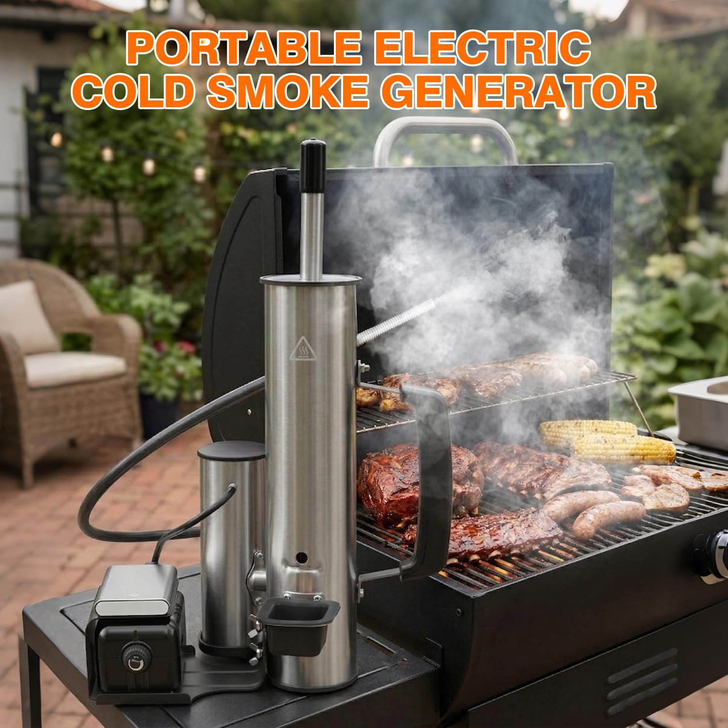 Cold Smoke Generator, Portable Electric BBQ Smoker with Air Pump, Smoke Tube for Pellet Smoker, Cold Smoking Accessory for Cheese, Salmon, Adjustable Smoke Volume, Fits for Grills & Smokers
