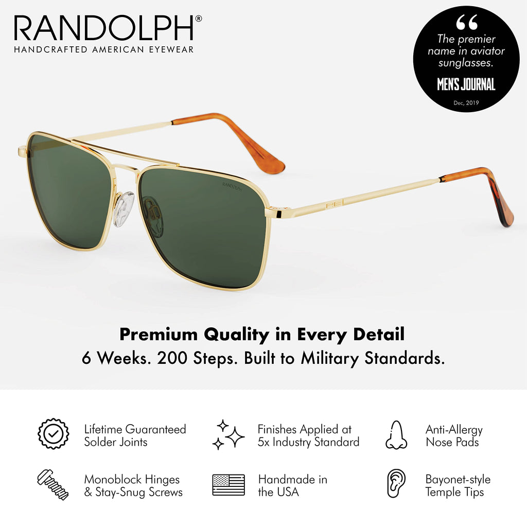Randolph Eyewear Intruder Aviator Sunglasses for Men and Women – Aviator Glasses Non-Polarized and 23k Gold Frame, UV Protection Sunglasses (Agx Green, 58mm)