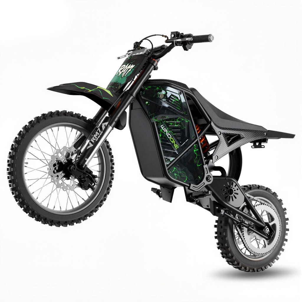 Windone RM7 Electric Dirt Bike, 48V 22.5Ah, 37MPH & 45-Mile Electric Motorcycle, 2200W Ebike, 14"/12" Off-Road Tire E-Bike, Dual Hydraulic Brakes, Full Suspension, Fit Age 13+, Green Lightning