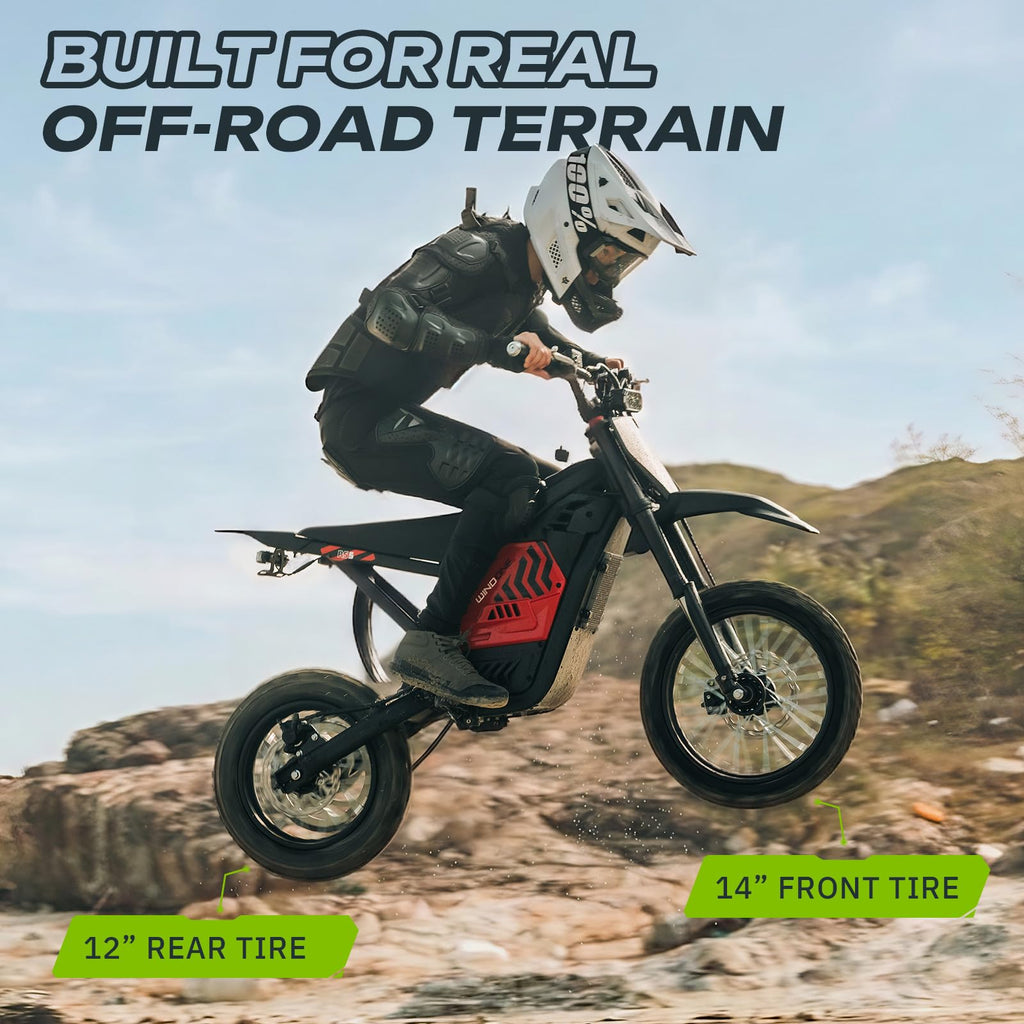 Windone RS5 Electric Dirt Bike for Teens & Adults (13+), Up to 37 MPH, 45 Miles Range, 2200W Peak Motor, 14"/12" Off-Road Tires, Hydraulic Suspension, 3-Speed Modes Electric Motorcycle (Red)