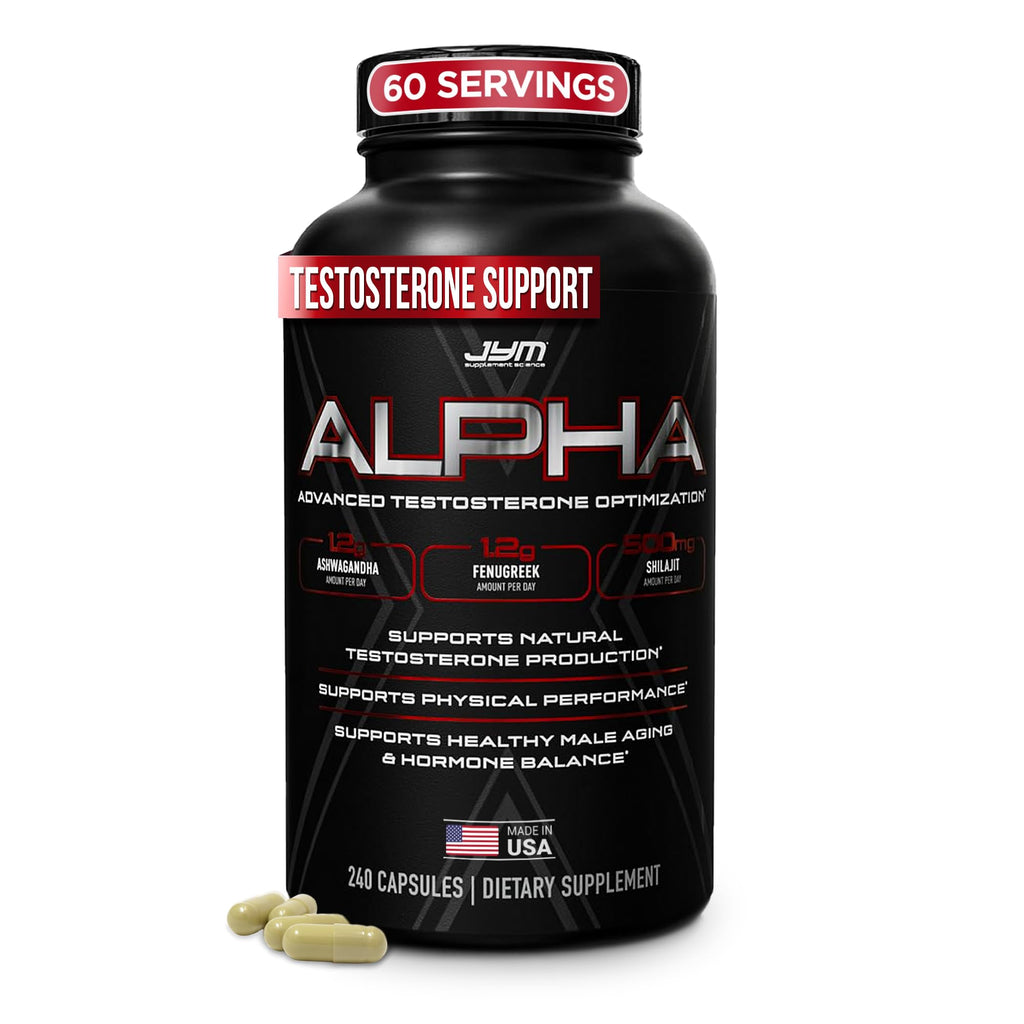 JYM Supplement Science Alpha JYM X Advanced Testosterone Booster - Vitality, Optimization, DHEA, Ashwagandha, Boron, Shilajit, Fenugreek, Eurycoma, Damiana, Quercetin, DIM (240 Capsules)