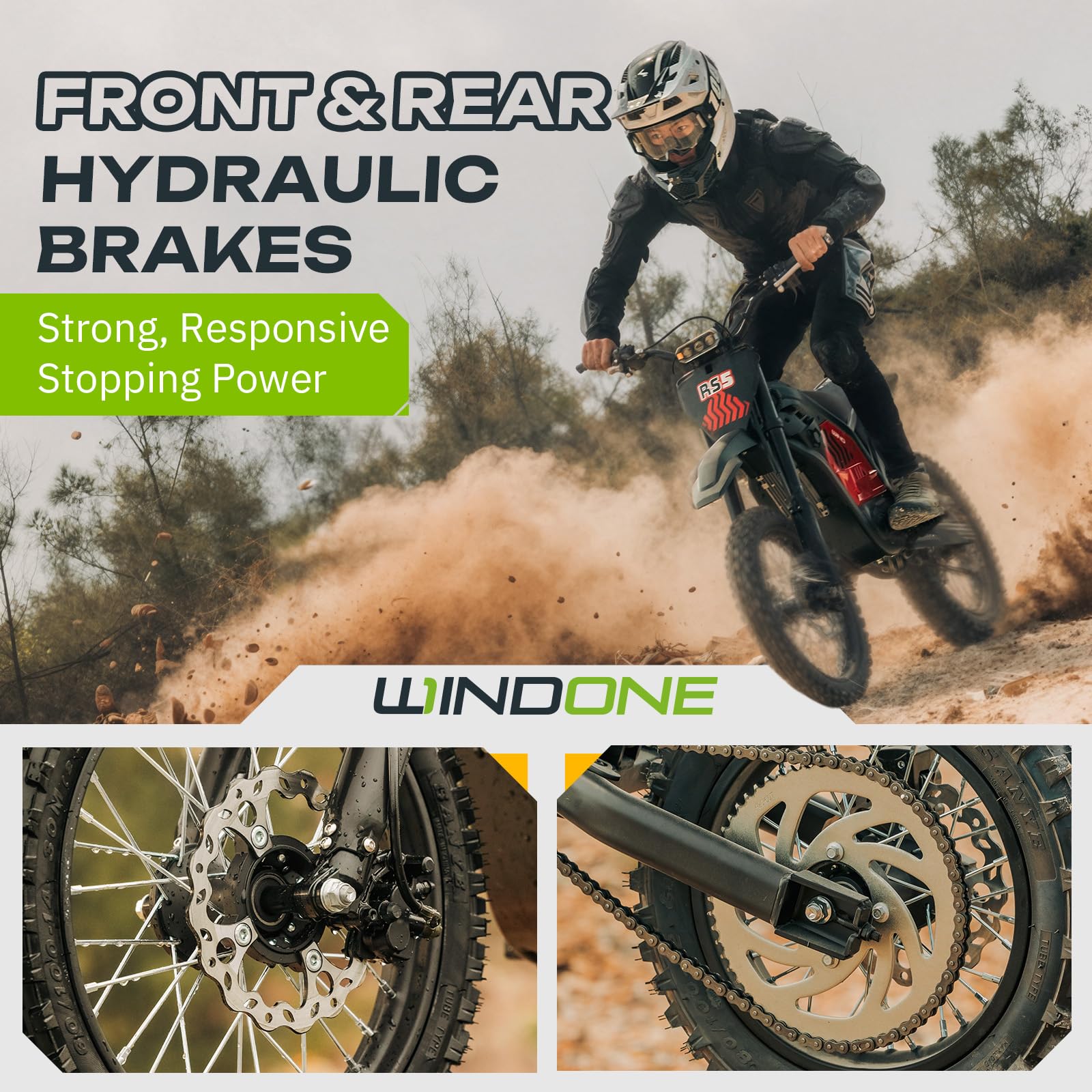 Windone RS5 Electric Dirt Bike for Teens & Adults (13+), Up to 37 MPH, 45 Miles Range, 2200W Peak Motor, 14"/12" Off-Road Tires, Hydraulic Suspension, 3-Speed Modes Electric Motorcycle (Red)