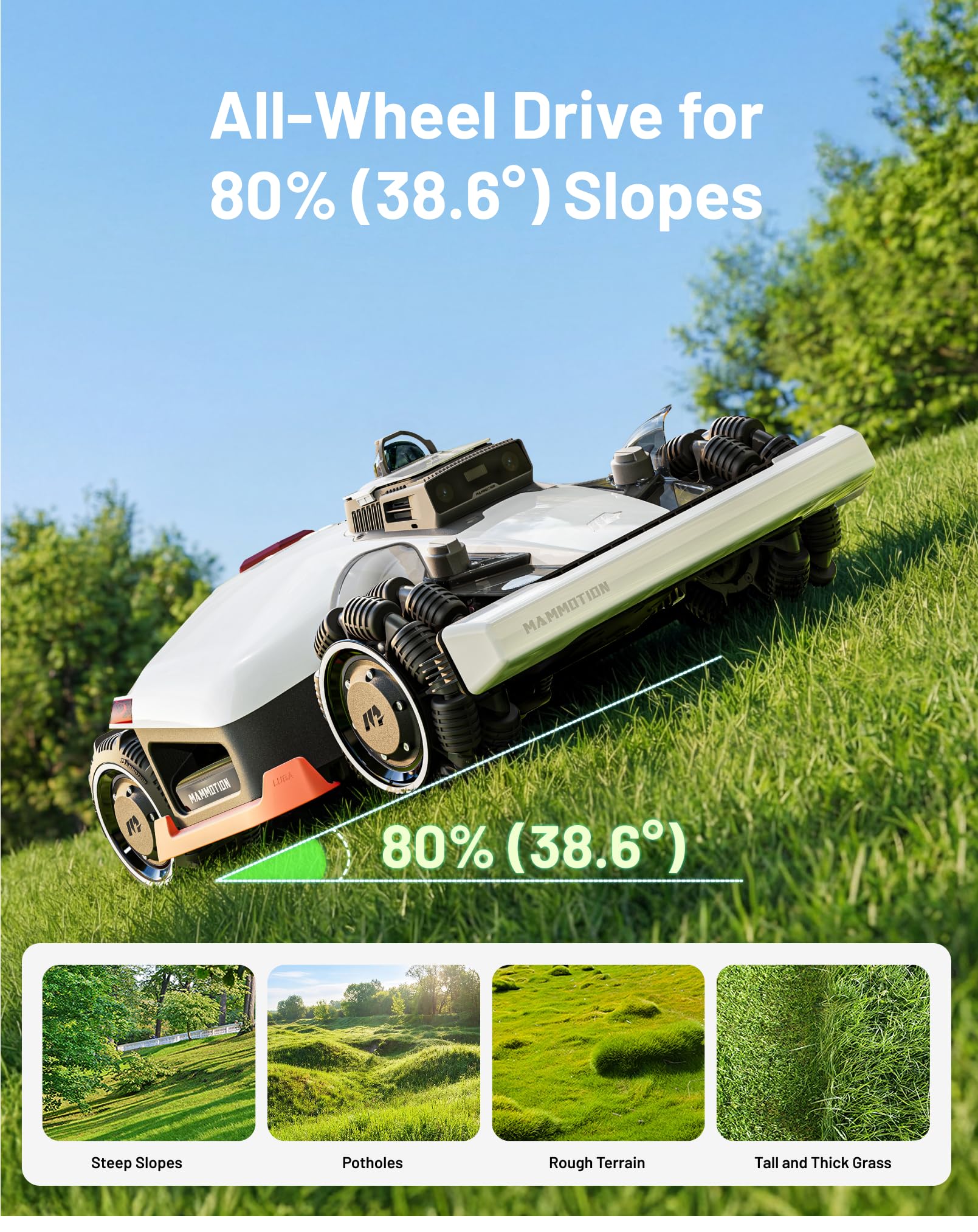 Mammotion LUBA 3 AWD 3000 Robot Lawn Mower with Garage (Ship Separately), 0.75 Acre, 360° LiDAR+NetRTK+AI Vision, All-Wheel-Drive for 80% Slopes, 30 Multi-Zone Management, Cutting Height 1.0"-2.7"