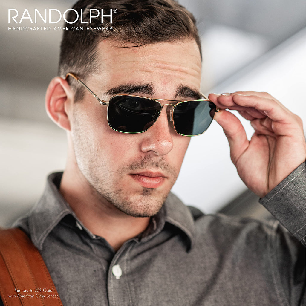 Randolph Eyewear Intruder Aviator Sunglasses for Men and Women – Aviator Glasses Non-Polarized and 23k Gold Frame, UV Protection Sunglasses (Agx Green, 58mm)
